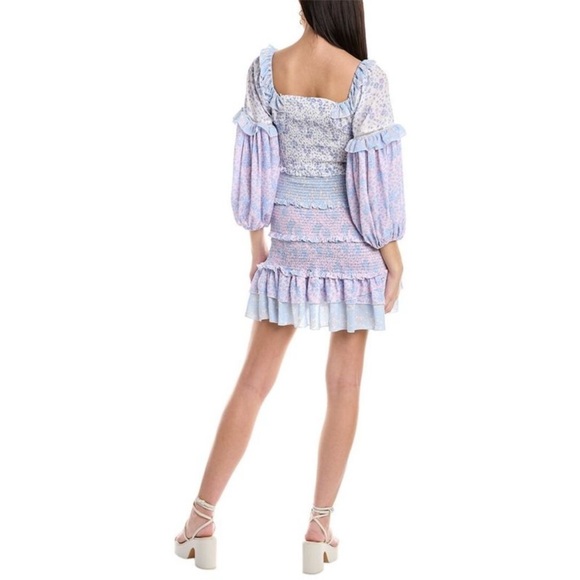 70/21 Floral Tiered Boho Ruffled Hem Mini Dress Size XS In Blue Pink - Picture 2 of 13